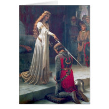 Lady queen knighting knight antique painting card