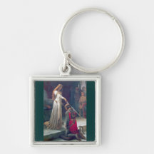 Lady queen knighting knight antique painting key chains