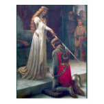 Lady queen knighting knight antique painting post cards