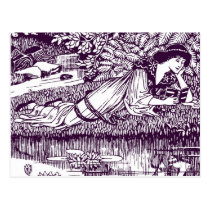 Lady Reading beside a pond Postcard