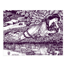 Lady Reading beside a pond Postcard