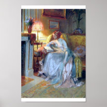 Lady reading by the lamp. print