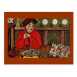 Lady Sees Bunnies Eating Violets Post Cards