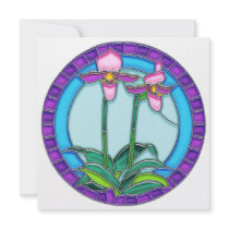 Lady Slipper Orchids in Circular Stained Glass Invitations