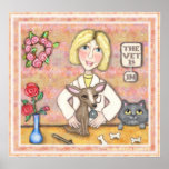 Lady Vet With Dog and Cat Print
