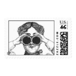 Lady With Binoculars Postage Stamp