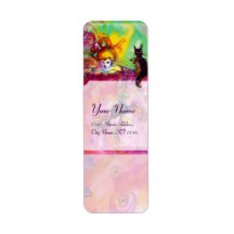 LADY WITH BLACK CAT , Venetian Masquerade Masks Custom Return Address Label