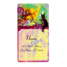 LADY WITH BLACK CAT , Venetian Masquerade Masks Shipping Labels