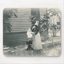 lady with bonnet child seat mousepads