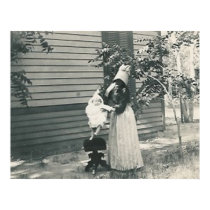 lady with bonnet child seat posters