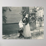 lady with bonnet child seat posters