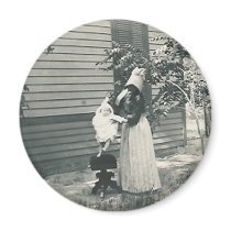 lady with bonnet putting child on seat magnets by amazingvintage lady with bonnet putting child on seat magnets