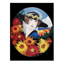 Lady with Chrysanthemum Flowers Post Cards