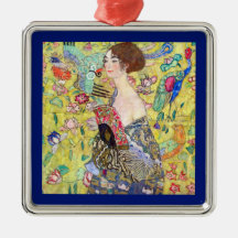 Lady with Fan by Gustav Klimt, Vintage Japonism Christmas Tree Ornaments