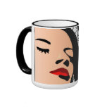 Lady with Flowing Hair and Peace Signs Mug