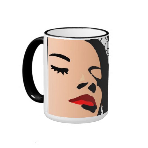 Lady with Flowing Hair and Peace Signs Mug