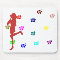 lady with hibiscus flowers mousepads