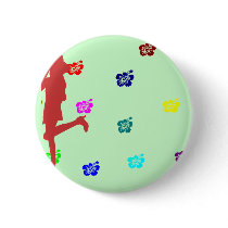 lady with hibiscus flowers pinback buttons