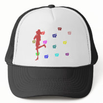 lady with hibiscus flowers trucker hat