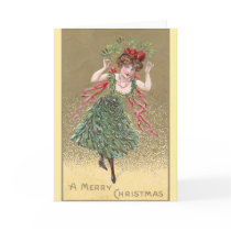 Lady with Mistletoe Dress Vintage Christmas Greeting Card