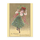 Lady with Mistletoe Dress Vintage Christmas Postcard