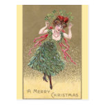 Lady with Mistletoe Dress Vintage Christmas Postcard