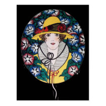 Lady with Morning Glories Postcards
