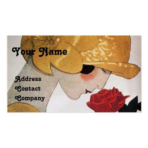 LADY WITH RED ROSE BEAUTY FASHION COSTUME DESIGNER BUSINESS CARDS (front side)