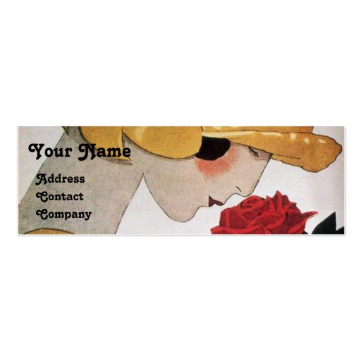 LADY WITH RED ROSE BEAUTY FASHION COSTUME DESIGNER BUSINESS CARD TEMPLATE (front side)