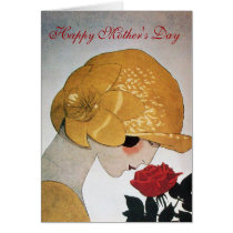 LADY WITH RED ROSE Mother's Day Greeting Cards