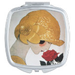 LADY WITH RED ROSE TRAVEL MIRROR