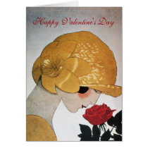LADY WITH RED ROSE Valentine's Day Card