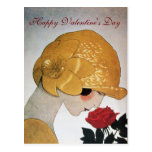 LADY WITH RED ROSE VALENTINE'S DAY POSTCARDS