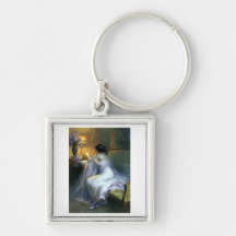 lady woman reading letter antique painting art key chain