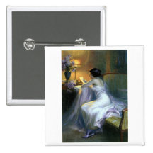 lady woman reading letter antique painting art pin