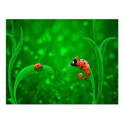 Ladybug and Chameleon Post Card