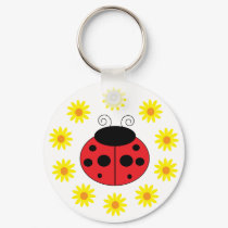 Ladybug and Daisies Keychain