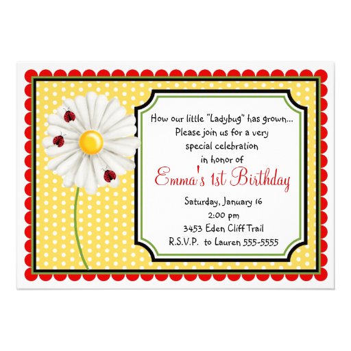 Ladybug  and Daisy Birthday Invitations