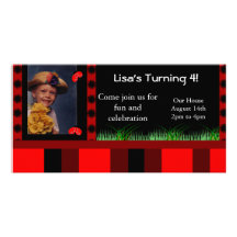 Ladybug and Stripes Photo Card Invitation