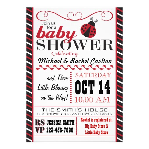 Ladybug Baby Shower Invitation (front side)
