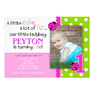 Ladybug Birthday Invitation Hot Pink Lime green