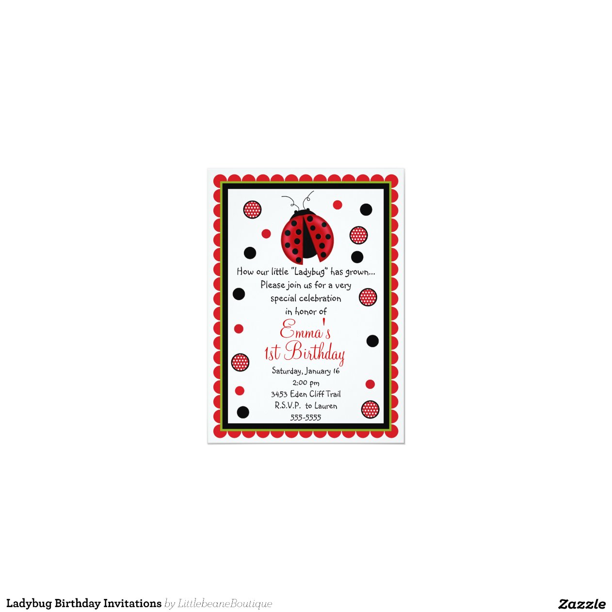 Ladybug Birthday Invitations 5" X 7" Invitation Card Zazzle