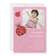 Ladybug Birthday Invitations Pink Photo Card invitation