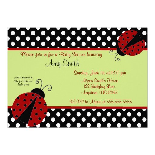 Ladybug Black Dot Baby or Bridal Shower Invitation
