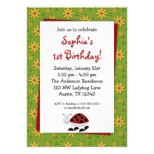Ladybug Daisies Birthday Party Invitations