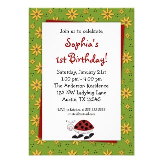 Ladybug Daisies Birthday Party Invitations