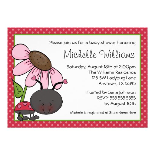 Ladybug Daisy Polka Dot Baby Shower Personalized Announcements (front side)
