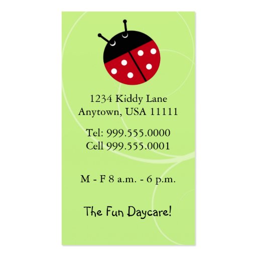 Ladybug Daycare Business Card (back side)