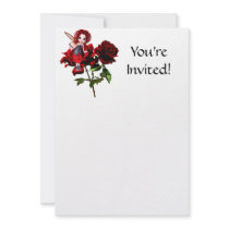 Ladybug Fairy on Red Roses Invites