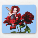 Ladybug Fairy on Red Roses Mouse Pad